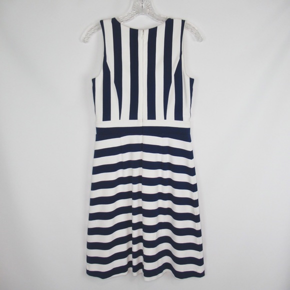 ANN TAYLOR Blue White Striped Sleeveless Fit Flare Dress Women’s Size 2 - Picture 4 of 13
